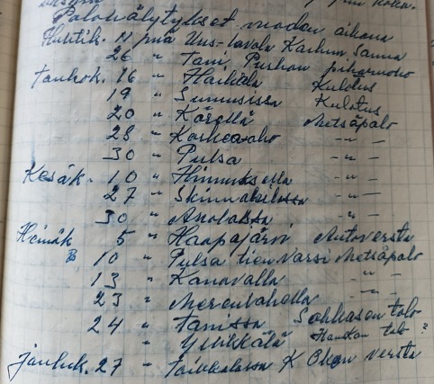 Käsin kirjoitettua tekstiä ruutupaperilla